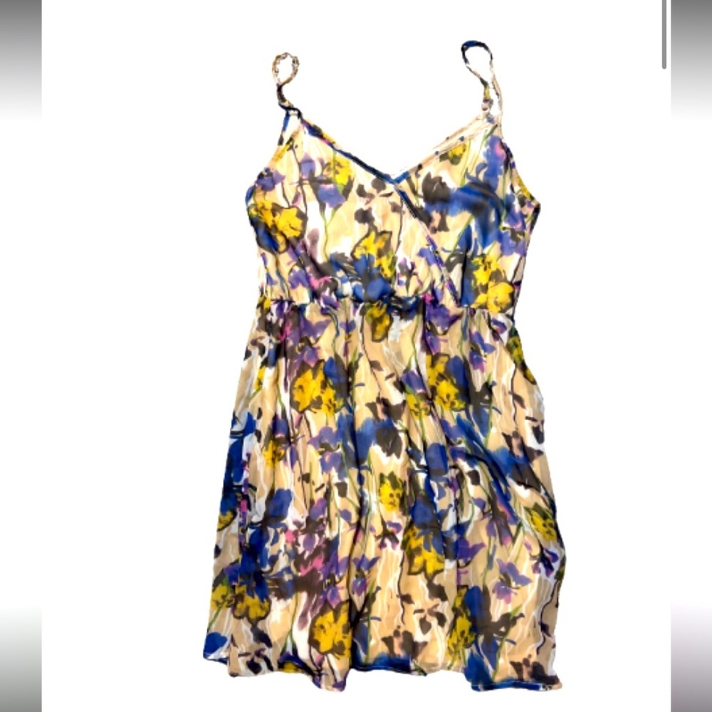 Francesca's Collections Multicolor Blue and Yellow Floral MIDI Dress